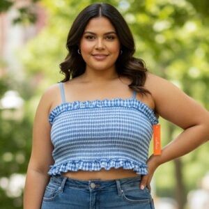 Colsie Blue Gingham Checkered Crop Top bralette sleep top 2x
